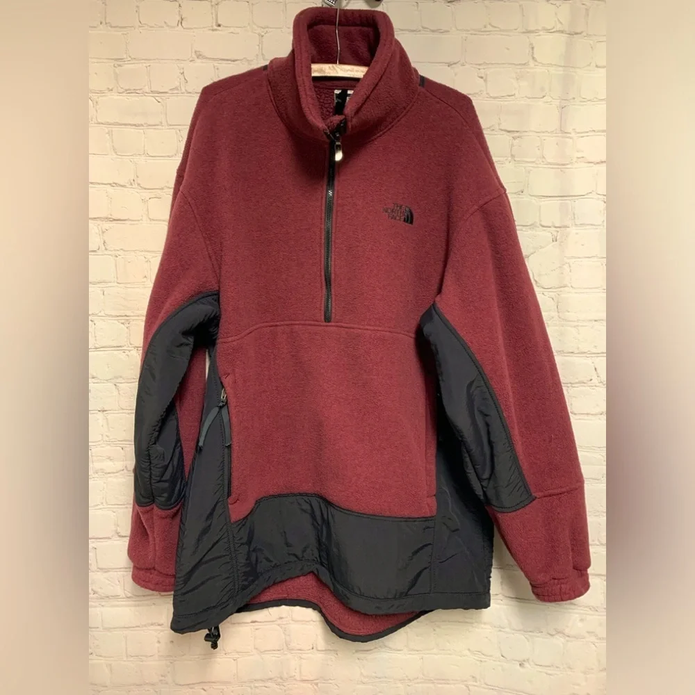 RARE Vintage The North Face Rage Burgundy Black Anorak Fleece Jacket Size XL USA